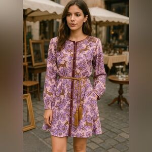 NWT Aratta Lilac Floral Boho Mini Dress With Sheer Embroidered Back Size Small